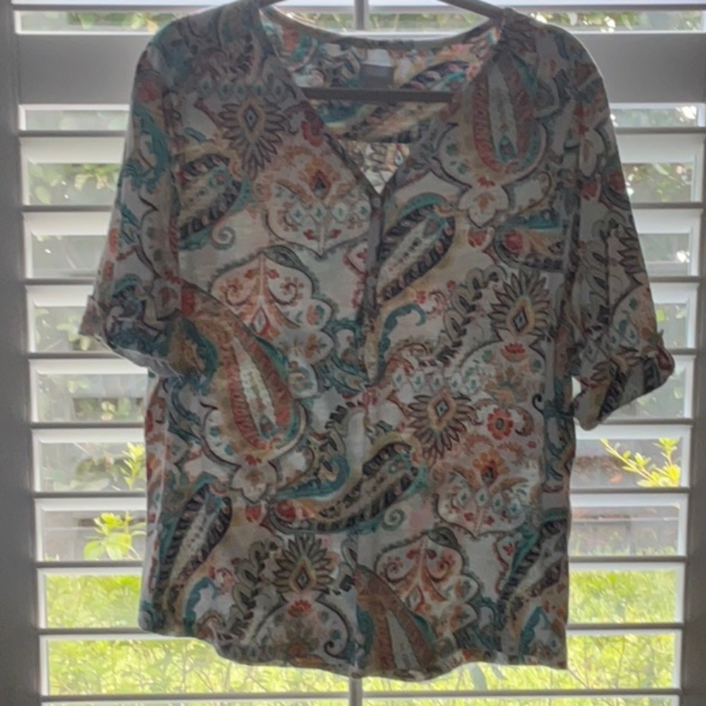 Chicos Size 3 Paisley Multi Color Top.